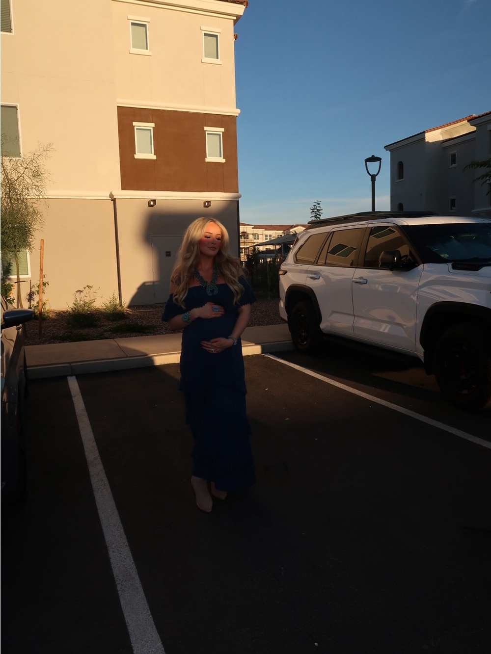 Altar'd State Navy Smocked Ruffle Maxi Dress